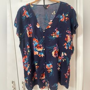 Torrid Navy Floral Challis Button Fit & Flare Blouse Size 2X EUC
